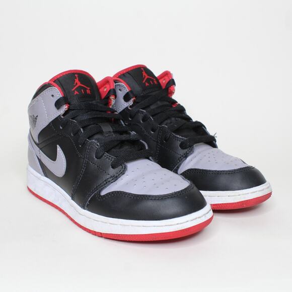 Boys Size 5Y - Nike Air Jordan 1 Mid Bred Shadow DQ8423-006 Black Gray Red - Picture 1 of 7